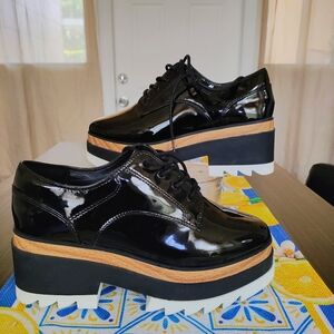Aldo Woman Shoes Black "Blunchan" Synthetic Patent Leather Platform Oxfords 7